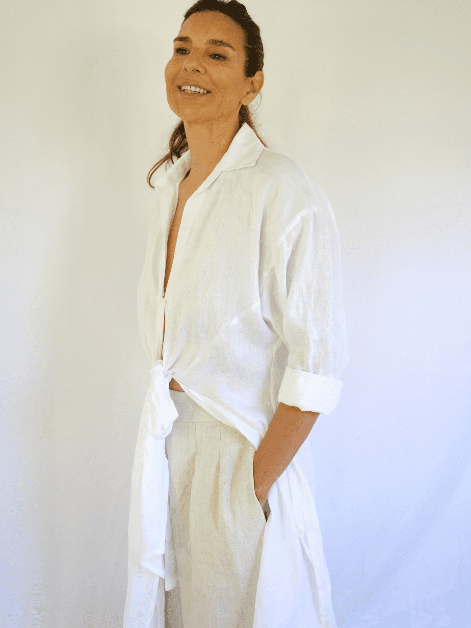 s Camisola lino blanco look